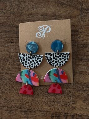 Blue Multicolor Dangle Earrings - Playful Animal & Abstract Print  🆕